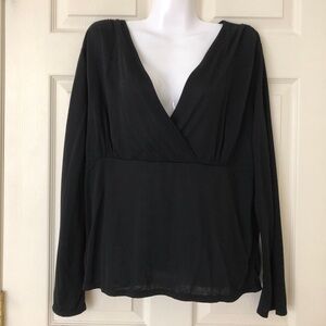 NWOT J. Jill Surplice Neck Long Sleeve Top Black Size Large